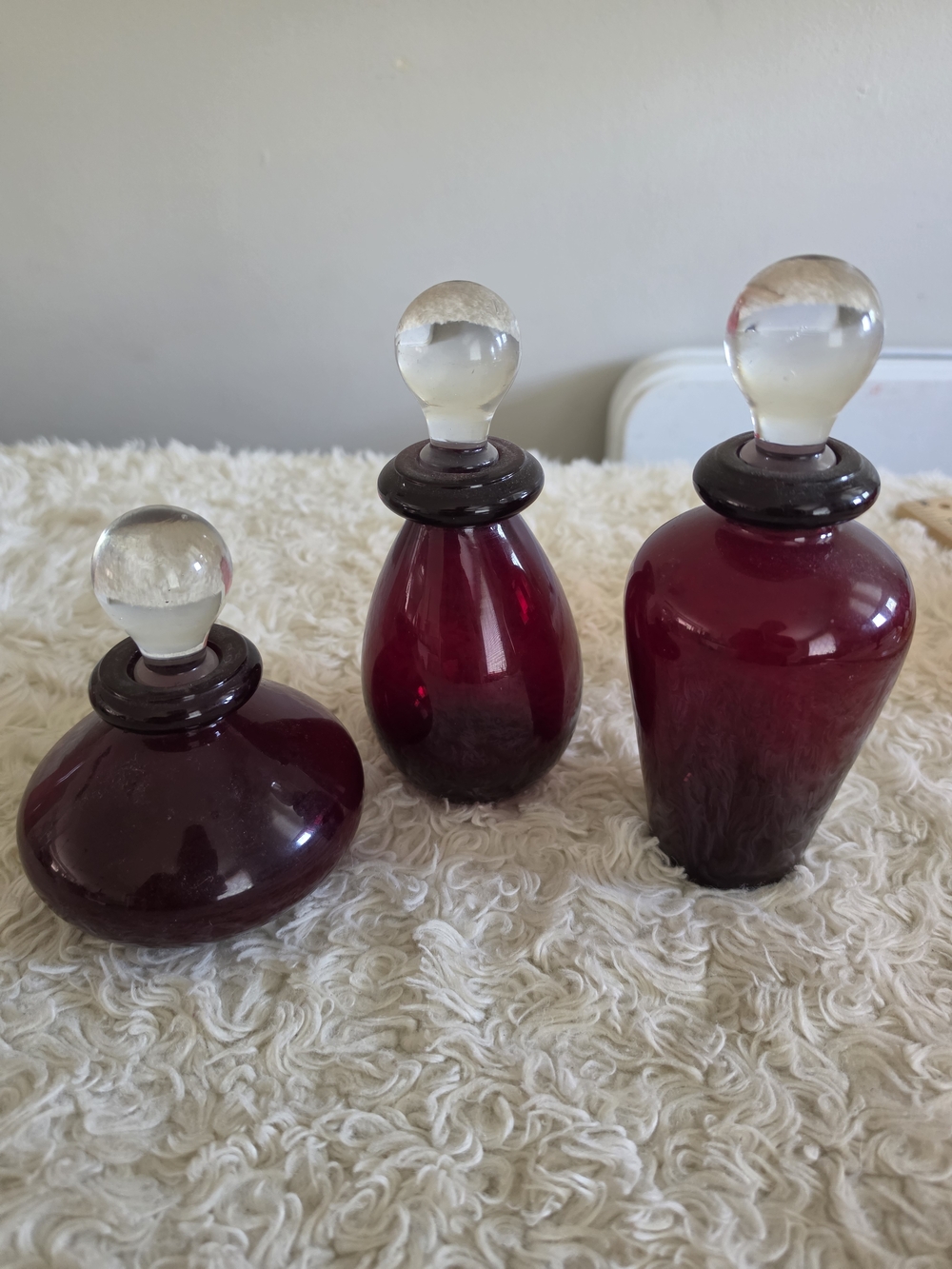 Vintage Glass Vanity Bottle Set in Deep Ruby Red - Unbranded